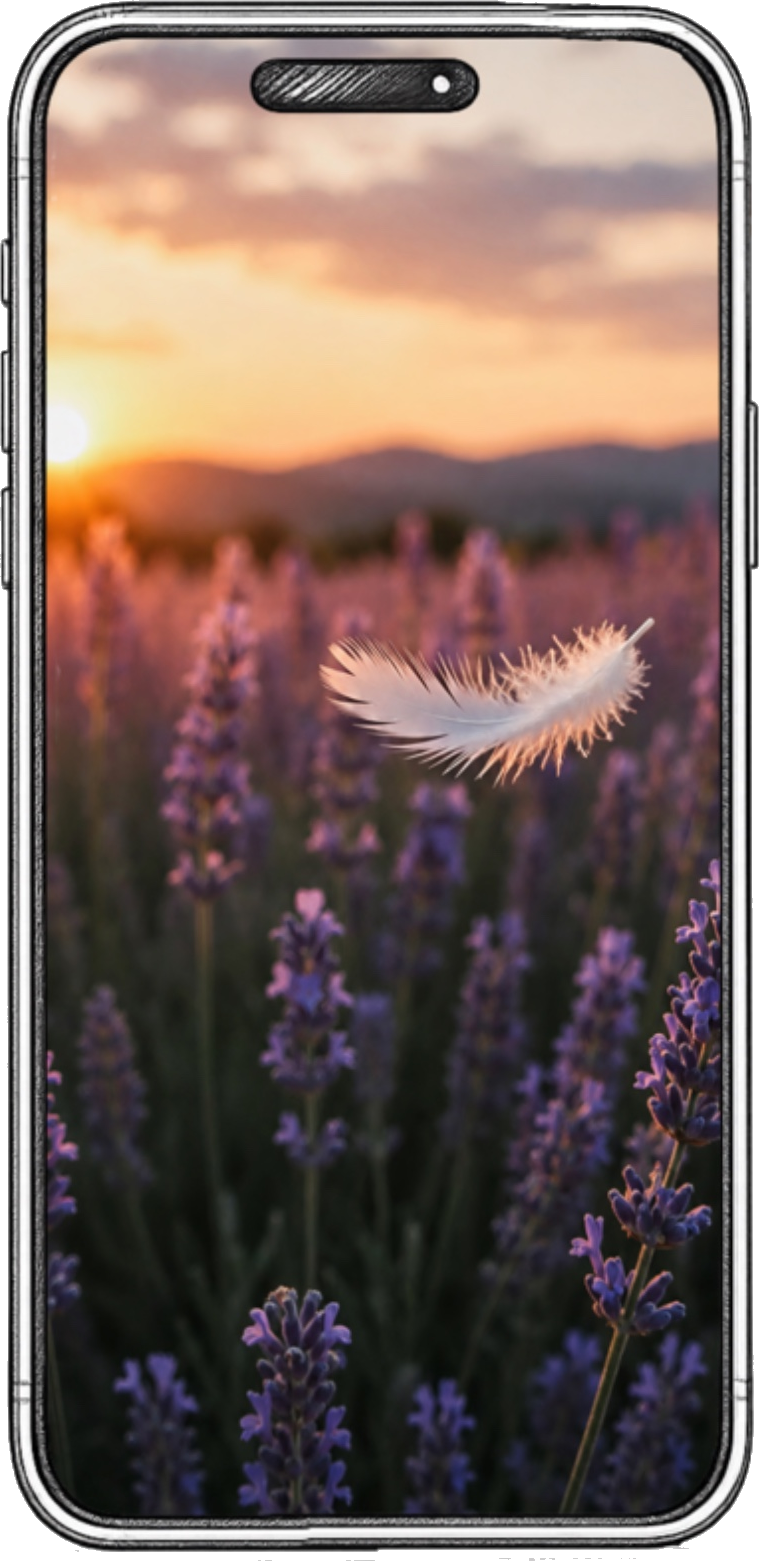 Lavender Feather wallpaper shown on a hand-drawn phone